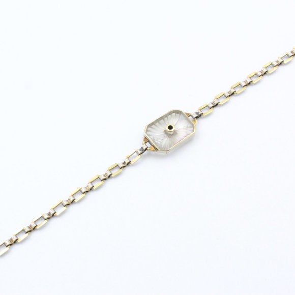 Antique Art Deco Platinum Diamond 14K Gold Frosted Rock Quartz Crystal Bracelet - Picture 5 of 16